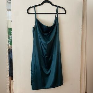 Teal Satin Slip Dress